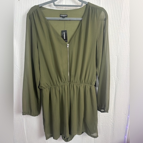 Express Long Sleeve Olive Dress - Picture 1 of 5